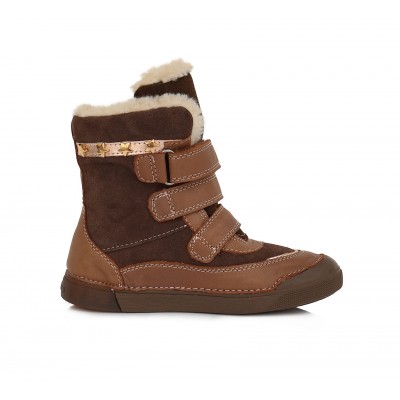 D.D. step dievčenská detská celokožená zimná blikajúca obuv W068-767M Chocolate